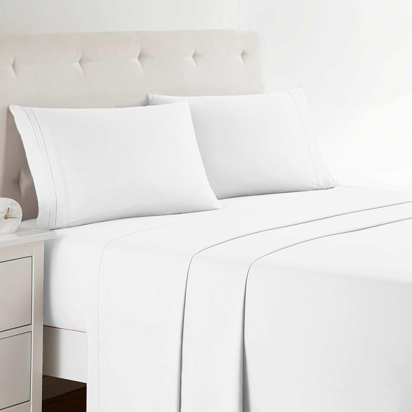 Clara Clark Bed Sheets, Premier 1800 Series, 4 Piece Set, Full, White, Deep Pocket, Soft, Stain Resistant
