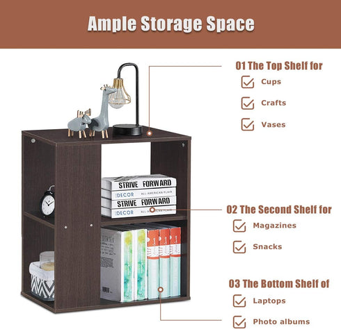 3-Tier (1, Giantex End Table with Shelves Open Storage, Side Table W/Foot Pads for Living Room, Bedroom, Study, Office