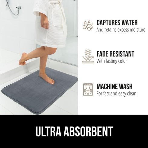 GORILLA GRIP Memory Foam Bath Rugs, Soft Absorbent Velvet Bathroom Mats, Machine Washable, 24x17 Mat, Graphite Gray