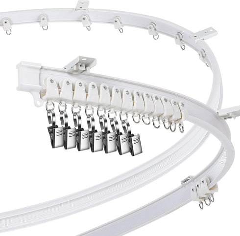 Jetec Curved Ceiling Curtain Track Bendable Mount for Bunk Bed, Bay Window Room Divider, Flexible Straight (White, 9.8