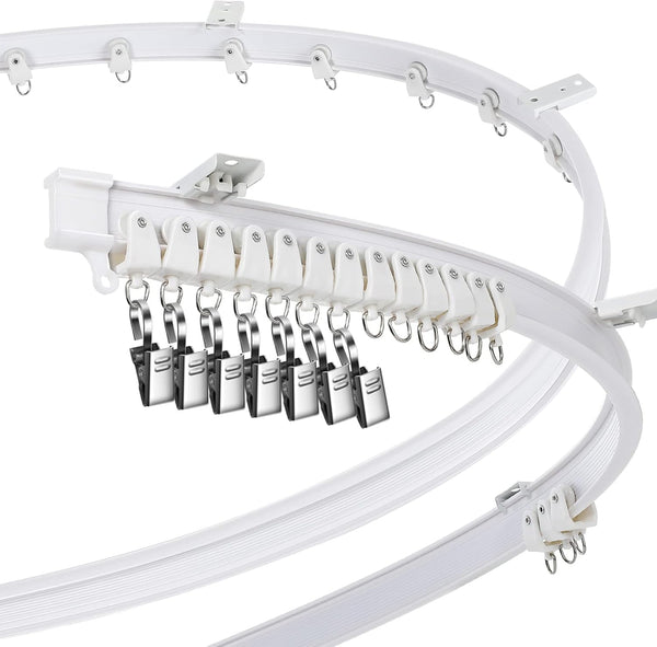 Jetec Curved Ceiling Curtain Track Bendable Mount for Bunk Bed, Bay Window Room Divider, Flexible Straight (White, 9.8