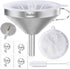 KALAVE Premium Stainless Steel Funnel, 5 Inch Food Grade Kitchen Funnel with 200 Mesh Food Filter Strainer