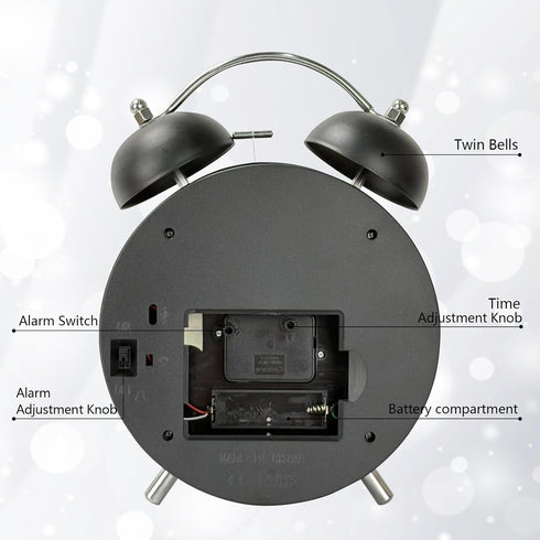6-Inch Maxspace Twin Bell Alarm Clock, Dual Alarm Clock Loud for Heavy Sleepers, Small Desk Clock for Bedside Table