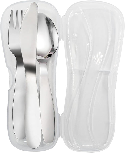 VANRA 3 Pieces Children Fork Spoon Knife Set with Travel Case for Lunch Box, 18/8 Stainless Steel Kids Silverware Flatware Set Kids Utensil Set for School (Fork Spoon Knife) by VANRA