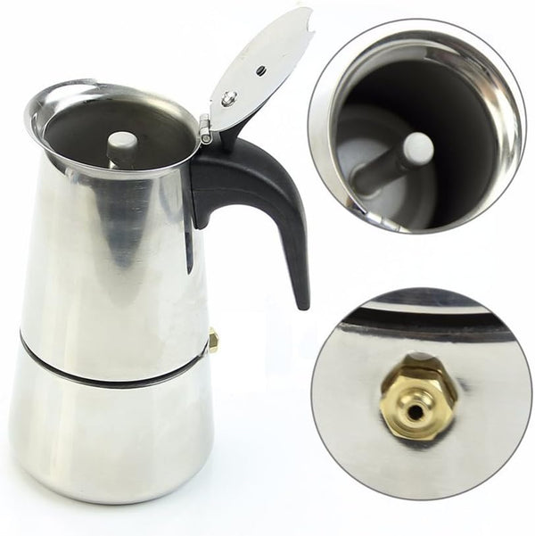 2 Cup/100ml Stainless Steel Moka Espresso Latte Pot, Stove Top Coffee Maker