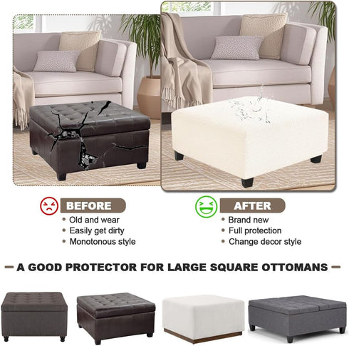 Levoberg Waterproof Square Ottoman Cover Large Square Folding Storage Ottoman Bench Slipcovers Footrest Stool Covers
