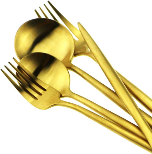 Gugrida Matte Gold 5-Piece Silverware Set, 18/10 Stainless Steel Satin Finish Kitchen Utensil Set, Dishwasher Safe
