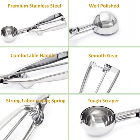 Ice Cream Scoop, 3Pcs Cookie Scoop Set, 18/8 Stainless Steel Cookie Dough Scoops with Trigger Release for Baking