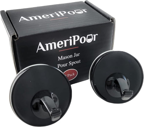 Black Mason Jar Pour Spouts with Flap, 2 Pack Regular Mouth Spouts for Moonshine and Whiskey (USA Made)