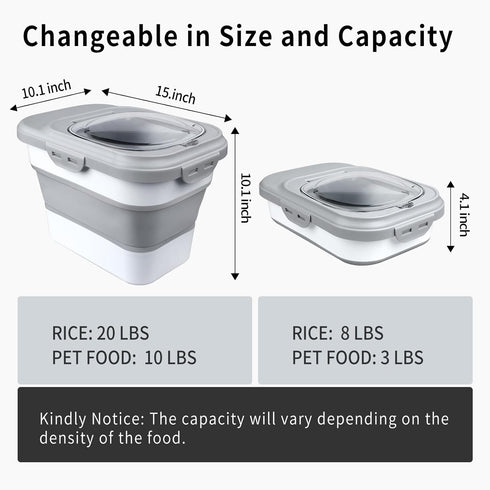 6-20 Lbs, Komzon Rice Storage Container, Collapsible Airtight Food Storage Containers Rice Dispenser with Measuring Cup