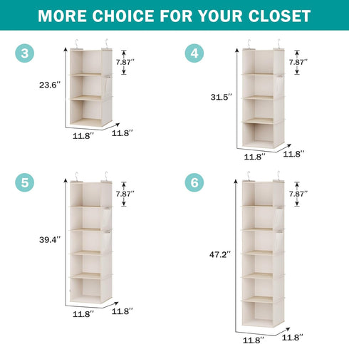 Hanging Closet Organizer - 3-Shelf Hanging Storage Shelves in Beige