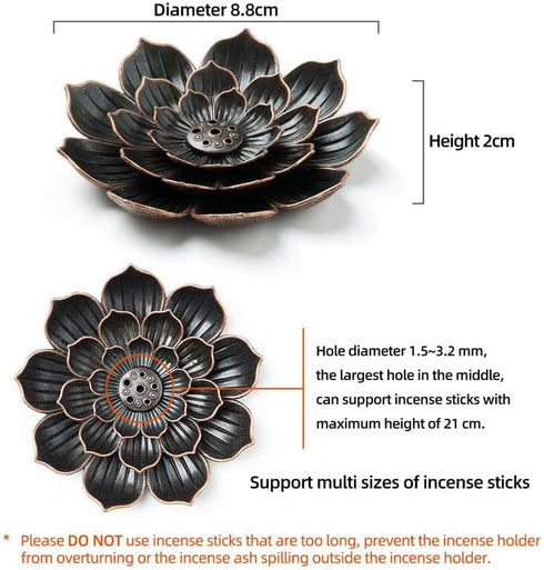 Incense Burner, Incense Holder for Sticks, Brass Lotus Incense Stick Holder and Detachable Ash Catcher by GARMOLY