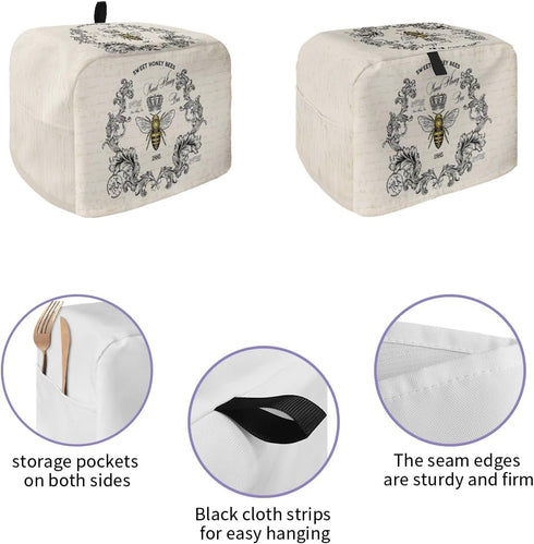 Toaster Cover 2 Slice Sweet Honey Bees, Bread Toaster Oven Cover with Pockets, Small Kitchen Appliance Dust Protection