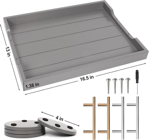 2 Sets 4 SXNOWS Wooden Serving Tray with of Handles,Large Ottoman Tray for Living Room, Rectangular Wood Tray