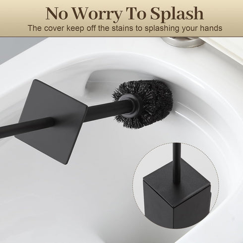 2 3M Toilet Brush and Holder Wall Mounted, Black Aluminum with Replaceable Heads, Bathroom Toilet Brush, Drill
