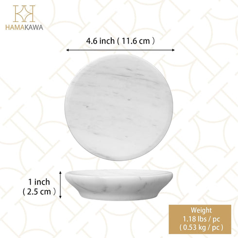 4.5 Inch, Natural Marble Soap Dish, Round White Jewelry Dish Limestone Shower Soap Holder, Modern Stone Sponge Holder