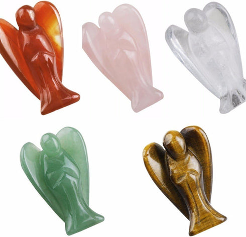 Rockcloud Healing Crystal Gemstone Carved Pocket Guardian Angel Figurines, 1.5 Inch