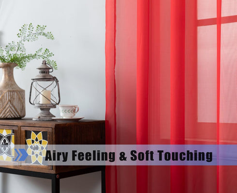 WPM Red Sheer Curtains, 58" Wide x 84" Long, 2 Panels Living Room Window Treatment Rod Pocket Sheer Voile