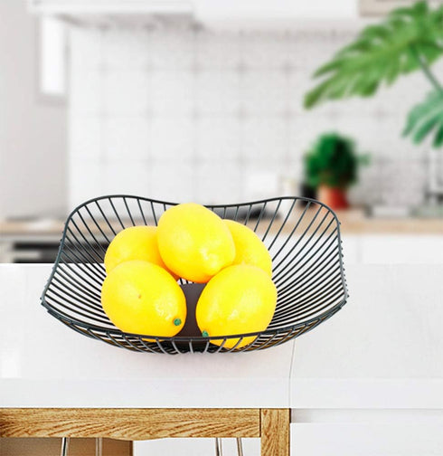 Metal Wire Countertop Basket for Fruit, 10 Inches Black Storage Holder Stand for Kitchen, Vegetable Bowl