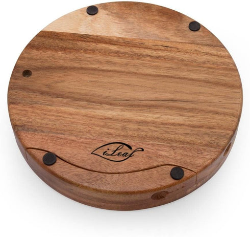 3 Set, 7.5 inch ILEAF Round Slide-Out Acacia Wood Cheese Board and Piece Cheese Tool Diameter