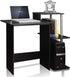 Furinno Efficient Home Laptop Computer Desk with Square Shelves, Solid Black/Grey Design