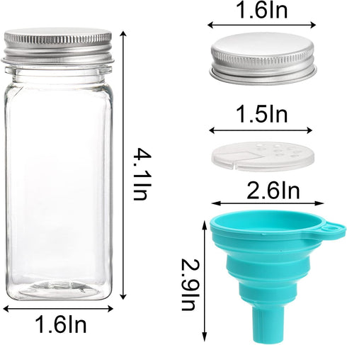 WUWEOT 24 Pack Plastic Spice Jars, 4 oz Spice Bottle Square Seasoning Containers, Reusable Salt Pepper Shaker with Airtight Lid Labels and Funnel for Spice, Herbs, Powder and Glitters