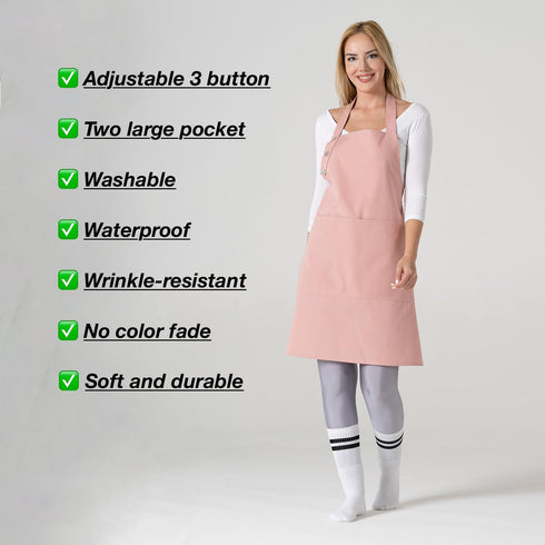 Kitchen Apron Waterdrop Resistant Cotton Apron - Adjustable Aprons for Women with Pockets, 10 Color Options