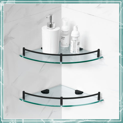 2 2-tier 9.25 Inches Crowye Pcs Corner Shower Shelf Glass Corner Shelf Stainless Steel Wall Mounted Bathroom Organizer