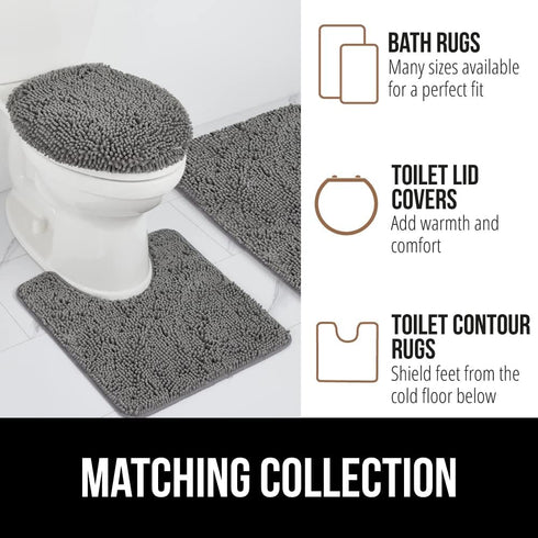 Gorilla Grip Bathroom Rug Sets - Soft Chenille 2 Piece Area Rugs, 30"x20" Carpet, Toilet Base Mat, Grey