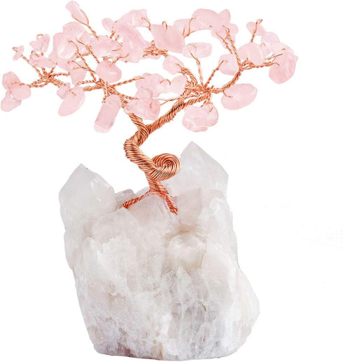 mookaitedecor Rose Quartz Crystal Tree, Tumbled Stones, Money Tree for Wealth and Luck, 4"-5"