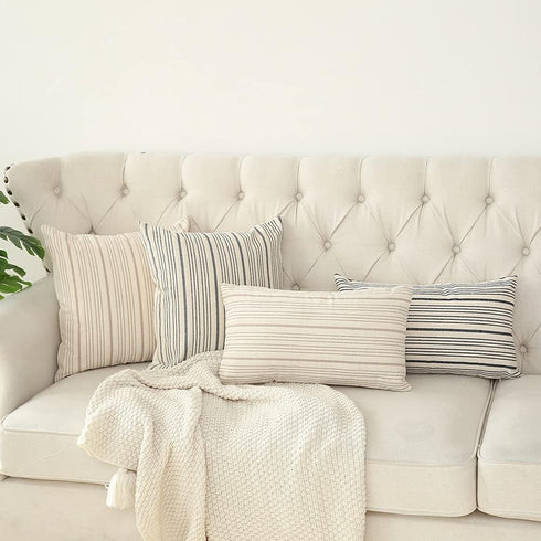 Kiuree Black and Beige Farmhouse Throw Pillow Covers, Set of 2 Decorative Square Pillow Cases for Sofa, Couch, Bedroom