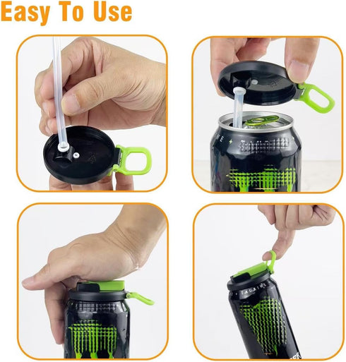 6 Pack 12oz/16oz CansK01-P6 ORIGINAL CREATOR - DIPESI Soda Can Lids with Straws,Inspired by Energy Drink Can Colors