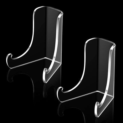 Chunful 2 Pieces Clear Acrylic Plate Stands, Deep Support Shelves for Display Card Holder, Photos, Books (3 x 2.6 x 2.2