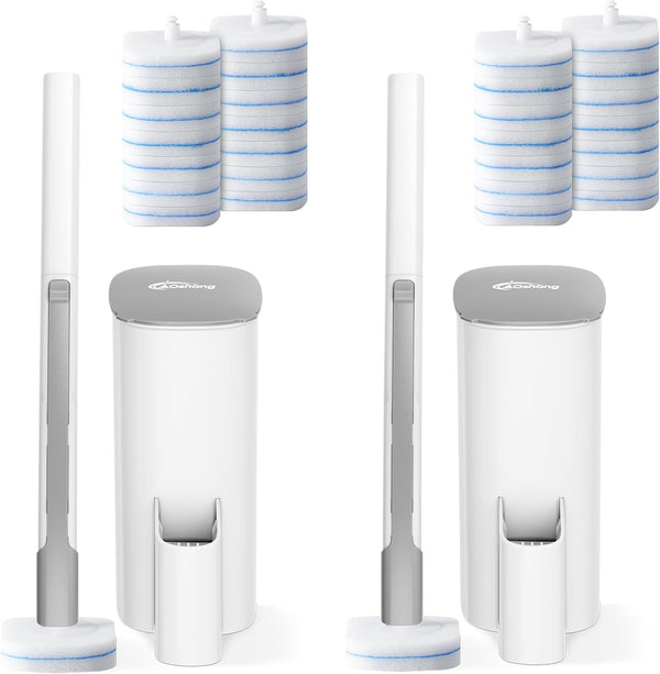 oshang 2 Pack Disposable Toilet Brush with Holder, 28 Refills for Deep Cleaning Bathroom