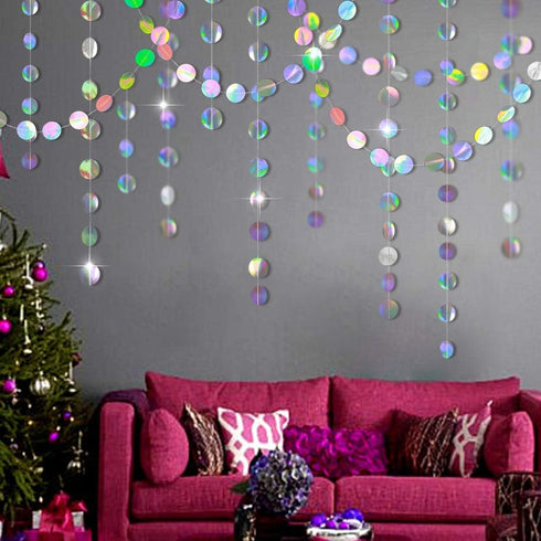 Cheerland Iridescent Party Decorations, Holographic Circle Garlands for Birthday, Graduation, New Year