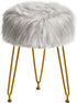 IBUYKE Faux Fur Vanity Stool Chair, Furry Makeup Stool Ottoman, Soft Padded