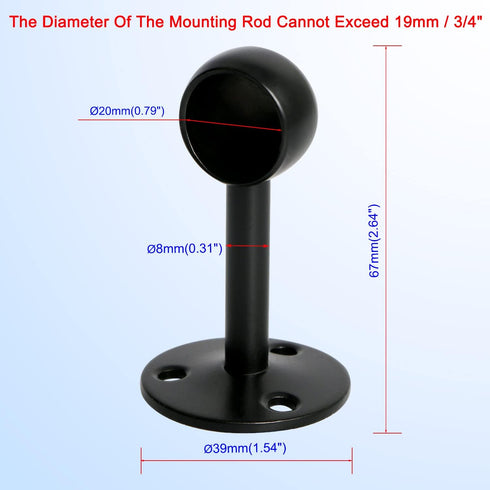 Aopin Closet Rod Brackets, Matte Black Finish, 19mm / 0.75" Wardrobe Supports, Stainless Steel Closet Pole Socket, 4 Pcs