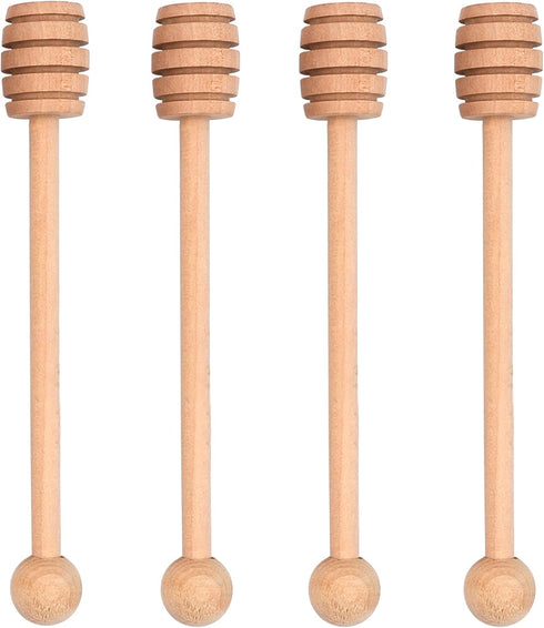 4PCS Honey Mixing Stirrer, 6.3 Inches Wooden Honey Dipper, Smooth Honey Comb