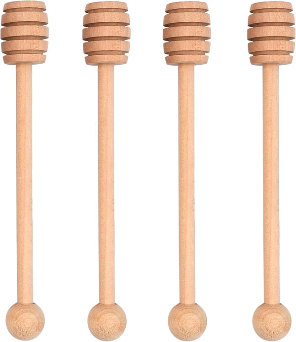 4PCS Honey Mixing Stirrer, 6.3 Inches Wooden Honey Dipper, Smooth Honey Comb