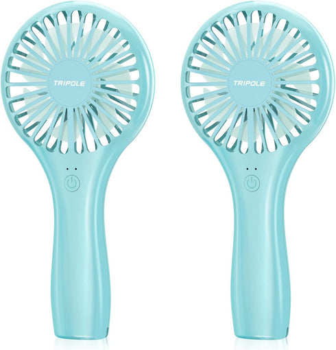 TriPole 2 Pack Handheld Fans - Blue Mini Portable Fans, Rechargeable Battery Operated for Outdoor Travel