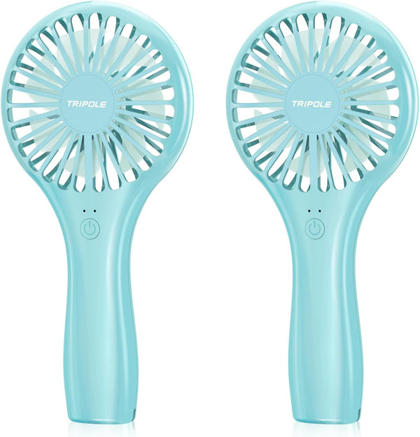 TriPole 2 Pack Handheld Fans - Blue Mini Portable Fans, Rechargeable Battery Operated for Outdoor Travel