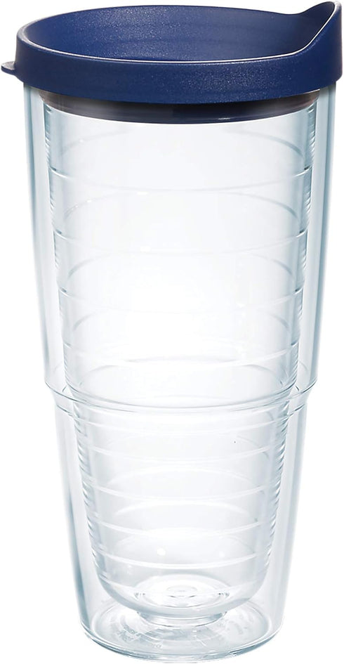 Tervis Clear & Colorful Lidded Double Walled Insulated Tumbler Travel Cup, 24oz, Keeps Drinks Cold & Hot, Navy Lid