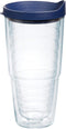 Tervis Clear & Colorful Lidded Double Walled Insulated Tumbler Travel Cup, 24oz, Keeps Drinks Cold & Hot, Navy Lid