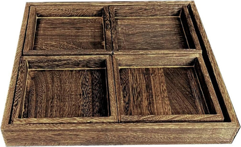 5-Piece Set, Rustic Wooden Serving Tray Handcrafted Nesting Trays with Handles for Ottoman & Coffee Table Decor