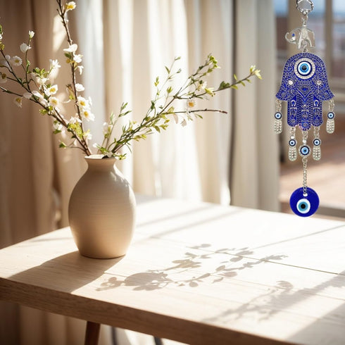 Betterdecor Blue Hamsa Hand Evil Eye Amulet | Good Luck Charm Decoration for Home Office Car - 028