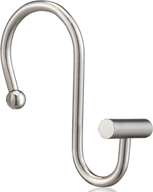 Nickel Shower Curtain Hooks - Rust Proof Decorative Rings for Bathroom, Silver Metal T-Bar Design, Set of 12