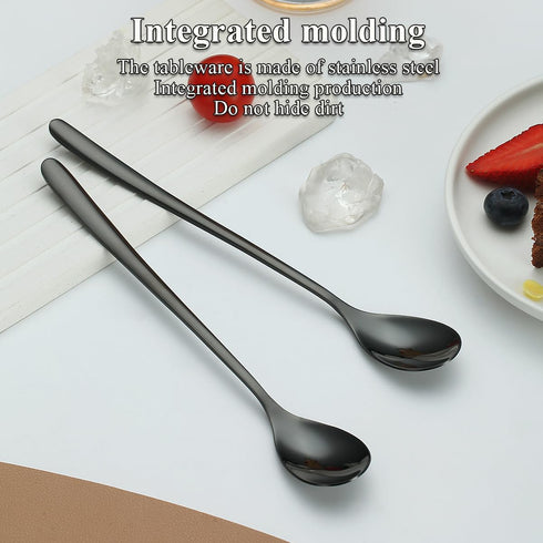 Black Long Handle Iced Tea Spoon Set of 12 Pieces, Titanium Plating Black Stainless Steel Teaspoons, Dishwasher Safe