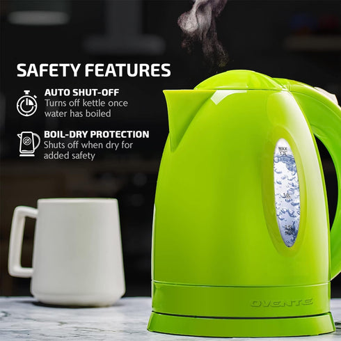OVENTE Electric Kettle, 1.7 Liter Hot Water Heater, BPA Free Fast Boiling Cordless Water Warmer for Coffee & Tea (Green