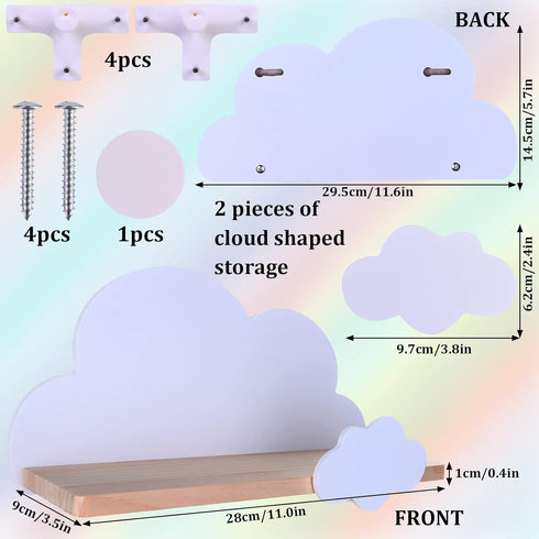 Haomian 2Pcs Cloud Floating Wooden Shelves Wall Mounted Storage Display Shelves for Bedroom Wall Decoration Space