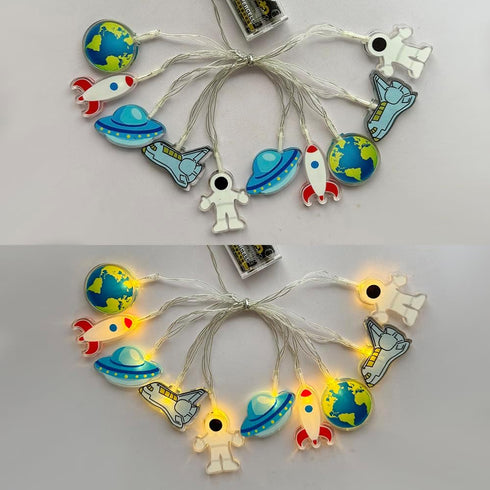 GUOCHENG Children's String Lights, Rocket Airplane UFO Spaceman Cartoon Light Strings, Planet Rocket Decoration